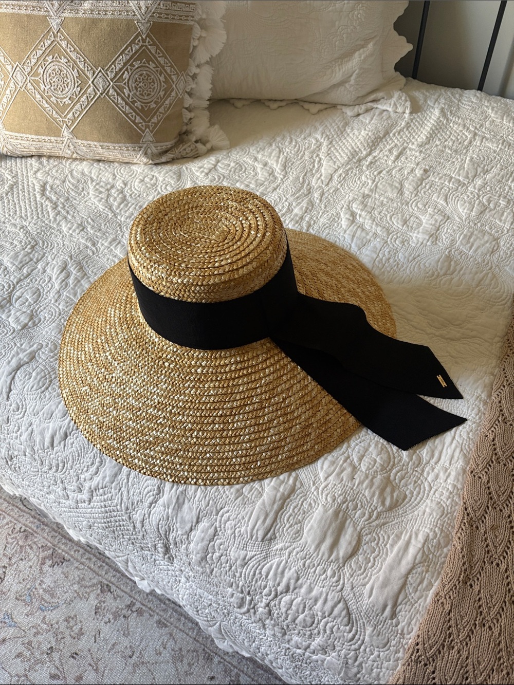 Eugenia Kim Natural Straw Sun Hat with Black Ribbon